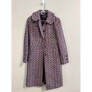 Moda International Purple Unique Y2K Geometric Wool Blend Button Front Trench S6
